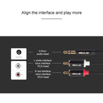 REXLIS 3635 3.5mm 수컷 to 듀얼 RCA 금도금 플러그 검정 코튼 꼬임 오디오 케이블, RCA 입력 인터페이스 액티브 스피커용, 길이: 1.8m