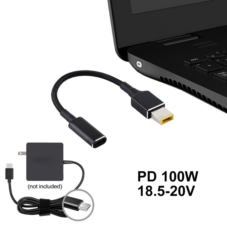 PD 100W 18.5-20V 사각 플러그 to USB-C / 타입-C 어댑터 나일론 꼬임 케이블, 레노버 노트북용