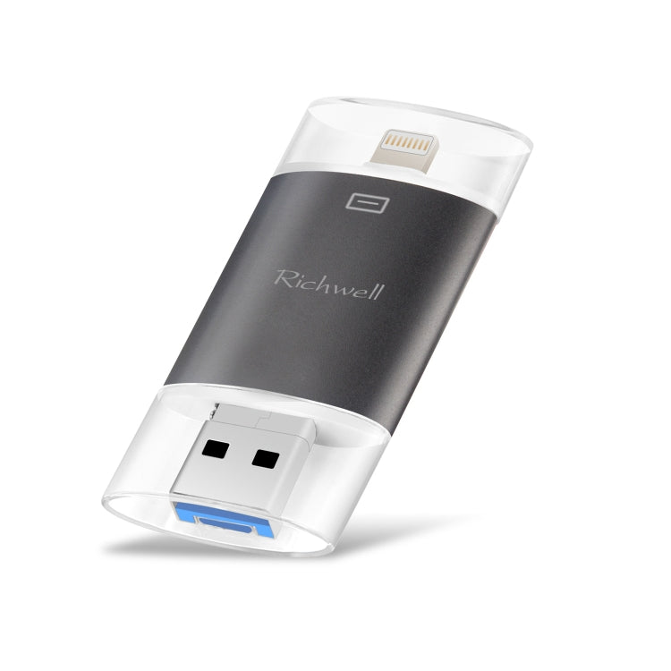 Richwell 3 in 1 128G Type-C + 8핀 + USB 3.0 금속 이중 커버 푸시풀 플래시 디스크, OTG 기능 포함