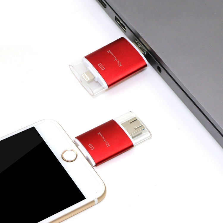 Richwell 3 in 1 128G Type-C + 8핀 + USB 3.0 금속 이중 커버 푸시풀 플래시 디스크, OTG 기능 포함