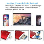 Richwell 3 in 1 128G Type-C + 8핀 + USB 3.0 금속 이중 커버 푸시풀 플래시 디스크, OTG 기능 포함
