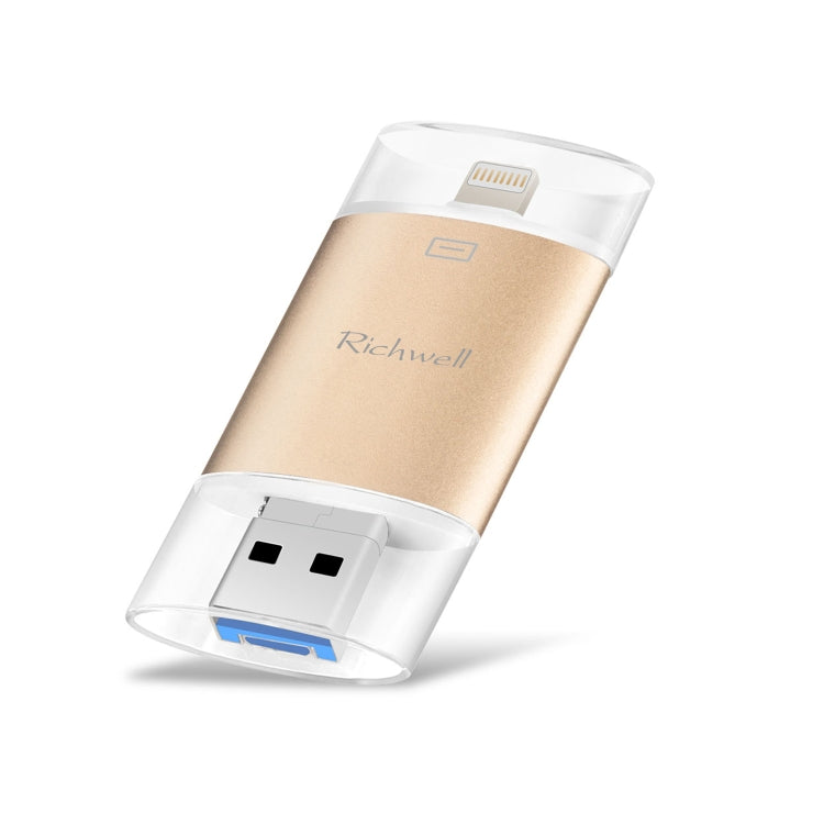 Richwell 3 in 1 128G Type-C + 8핀 + USB 3.0 금속 이중 커버 푸시풀 플래시 디스크, OTG 기능 포함