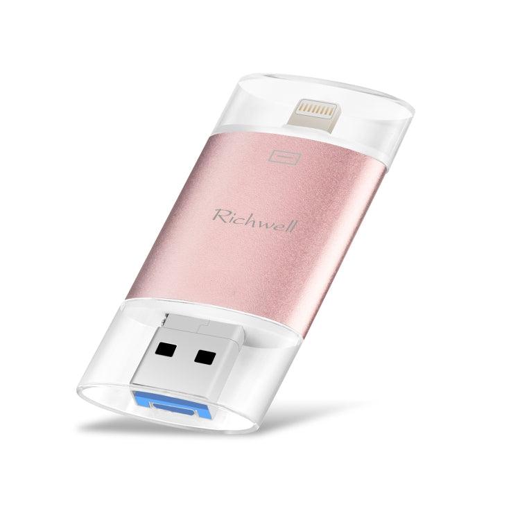 Richwell 3 in 1 128G Type-C + 8핀 + USB 3.0 금속 이중 커버 푸시풀 플래시 디스크, OTG 기능 포함