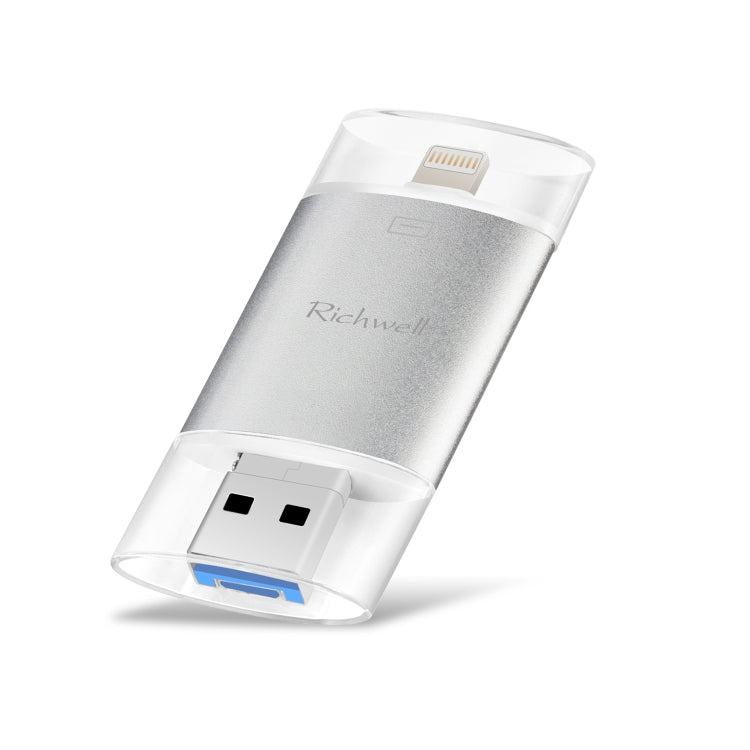 Richwell 3 in 1 128G Type-C + 8핀 + USB 3.0 금속 이중 커버 푸시풀 플래시 디스크, OTG 기능 포함