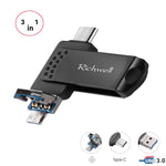 Richwell 3 in 1 128G 타입-C + 마이크로 USB + USB 3.0 메탈 플래시 디스크 OTG 기능 포함