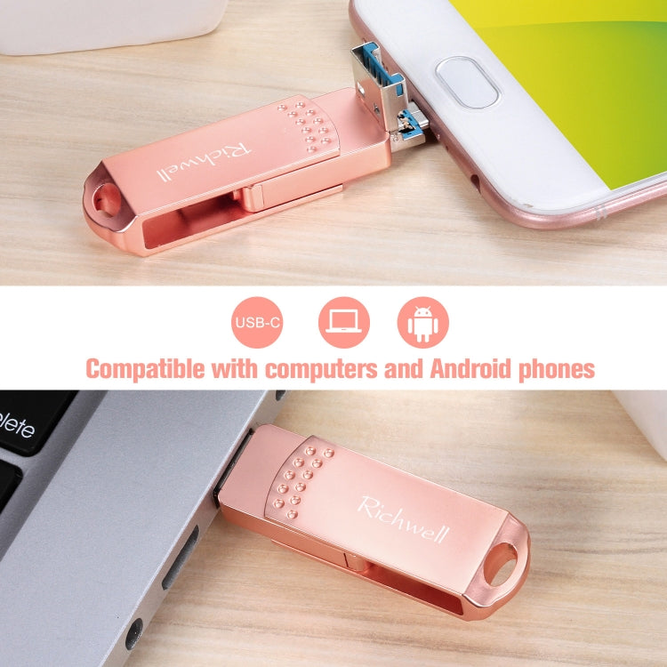 Richwell 3 in 1 128G 타입-C + 마이크로 USB + USB 3.0 메탈 플래시 디스크 OTG 기능 포함