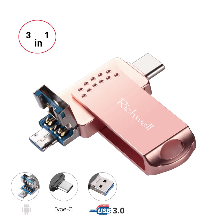 Richwell 3 in 1 128G 타입-C + 마이크로 USB + USB 3.0 메탈 플래시 디스크 OTG 기능 포함