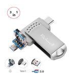 Richwell 3 in 1 128G 타입-C + 마이크로 USB + USB 3.0 메탈 플래시 디스크 OTG 기능 포함