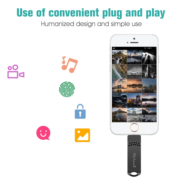 Richwell 16G 타입-C + 8핀 + USB 3.0 메탈 푸시풀 플래시 디스크 OTG 기능 포함