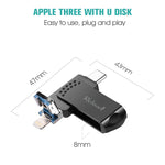 Richwell 128G 타입-C + 8핀 + USB 3.0 메탈 플래시 디스크 OTG 기능 포함