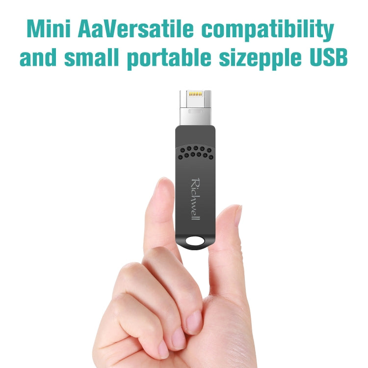 Richwell 128G 타입-C + 8핀 + USB 3.0 메탈 플래시 디스크 OTG 기능 포함