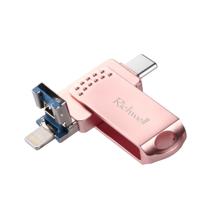 Richwell 128G 타입-C + 8핀 + USB 3.0 메탈 플래시 디스크 OTG 기능 포함