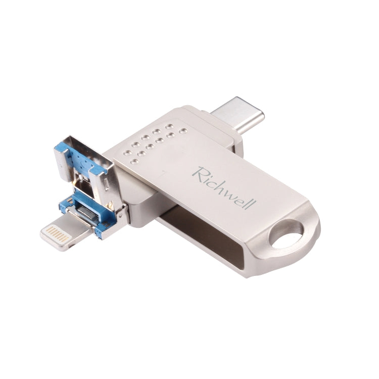 Richwell 128G 타입-C + 8핀 + USB 3.0 메탈 플래시 디스크 OTG 기능 포함