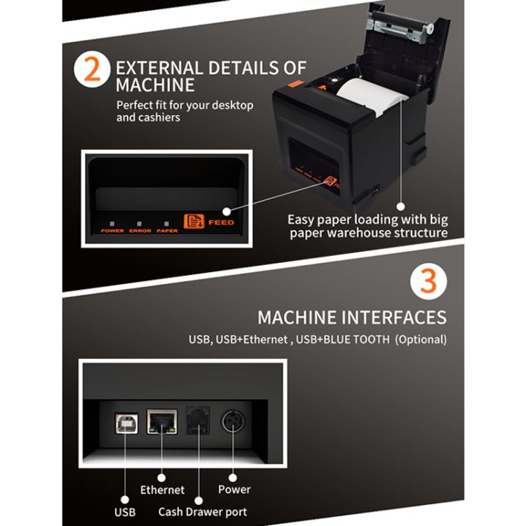 ZJ-8360 II USB 및 LAN 인터페이스 자동 절단기 80mm 열 영수증 프린터, ZJ-8360 II USB 및 LAN