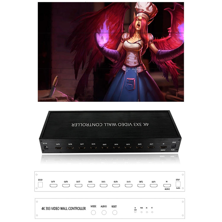 NK-BT88 4K 3X3 HDMI 비디오 월 컨트롤러 다중 화면 스플라이싱 프로세서 리모컨 포함, EU 플러그, EU 플러그