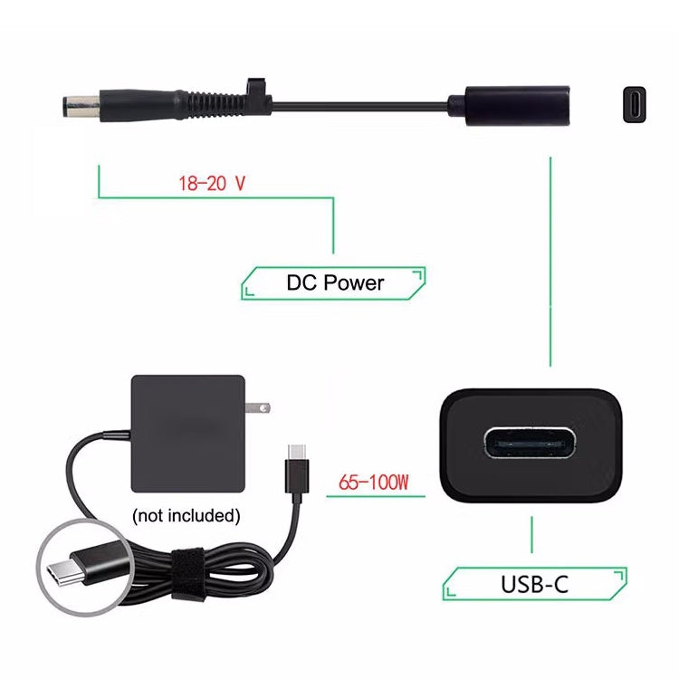 DP USB-C / 타입-C에서 7.4 x 0.6mm 전원 어댑터 충전 케이블 HP용, 2.4 x 0.6mm