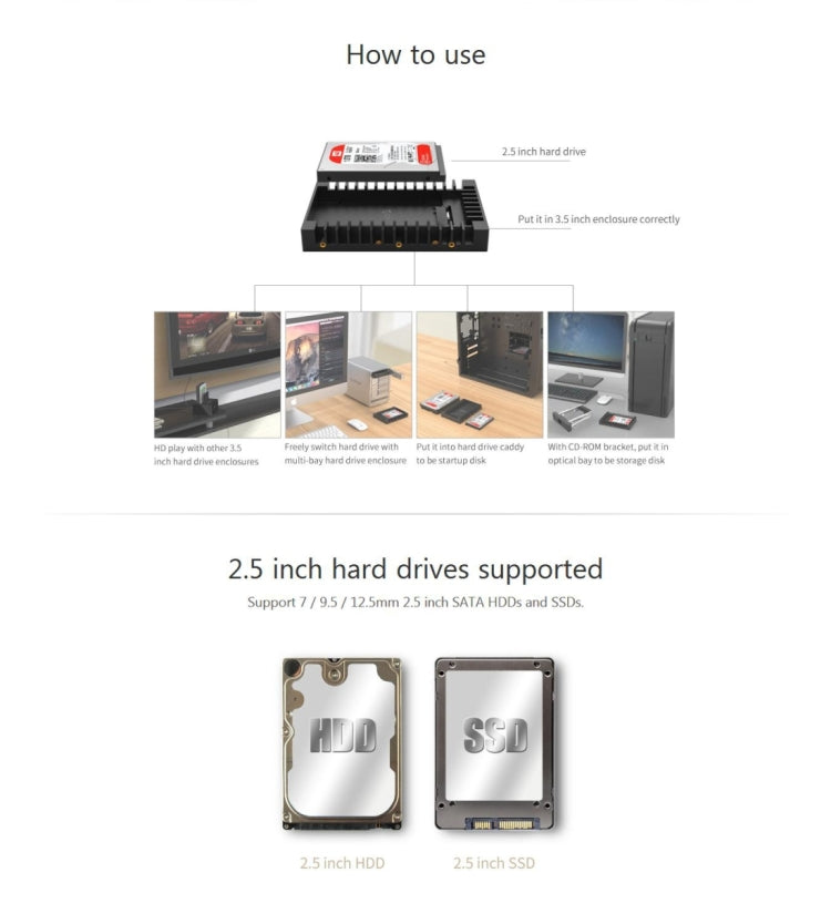 ORICO 1125SS SATA 3.0 고속 전송 2.5인치에서 3.5인치 하드 드라이브 캐디 / 변환기 인클로저