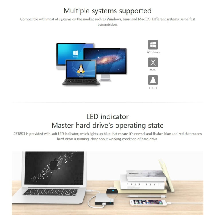 ORICO 2518S3 USB3.0 외장 하드 디스크 박스 저장 케이스 7mm & 9.5mm 2.5인치 SATA HDD / SSD용