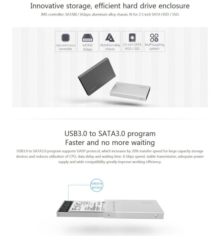 ORICO 2518S3 USB3.0 외장 하드 디스크 박스 저장 케이스 7mm & 9.5mm 2.5인치 SATA HDD / SSD용