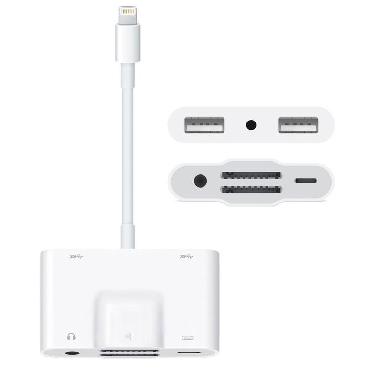 NK-1042 6 in 1 8핀 수컷 to 듀얼 USB + 듀얼 SD 카드 + 3.5mm 오디오 인터페이스 + 8핀 충전 인터페이스 암컷 포트 카메라 어댑터