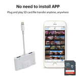 NK-1042 6 in 1 8핀 수컷 to 듀얼 USB + 듀얼 SD 카드 + 3.5mm 오디오 인터페이스 + 8핀 충전 인터페이스 암컷 포트 카메라 어댑터