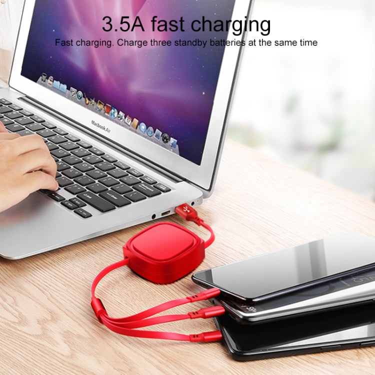 1.2m 3.5A 최대 3 in 1 USB to USB-C / 타입-C + 8핀 + 마이크로 USB 줄감기 충전 케이블