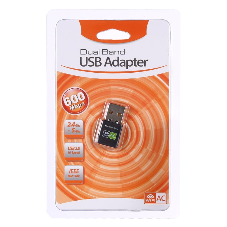 AC600Mbps 2.4GHz & 5GHz 듀얼 밴드 USB 2.0 WiFi 무드라이버 어댑터 외장 네트워크 카드, AC600Mbps