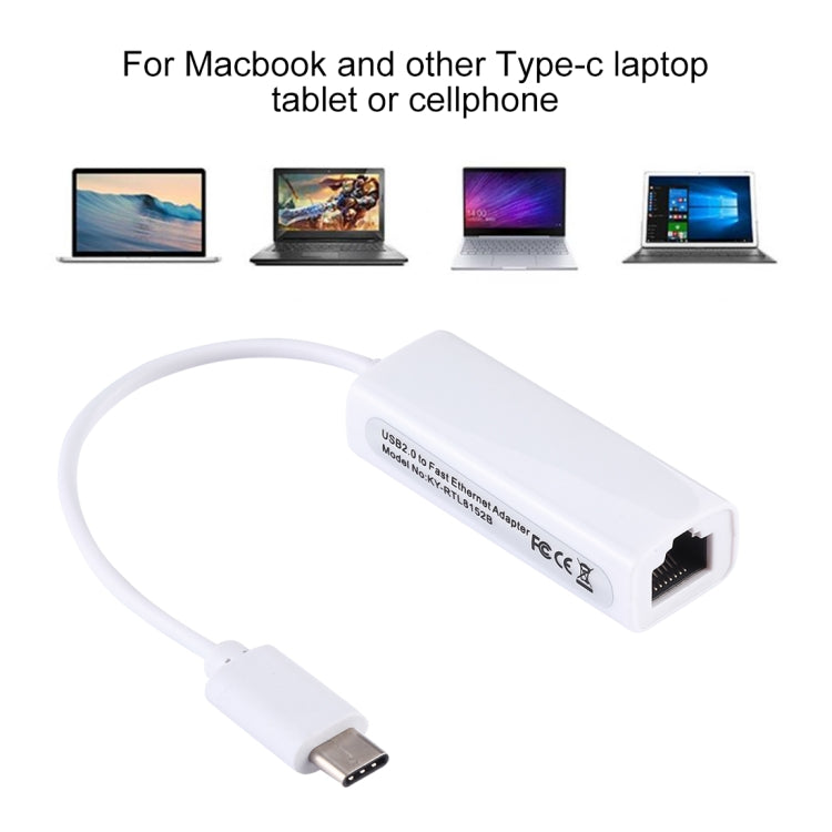 KY-RTL8152B USB-C / Type-C 10 / 100 Mbps 이더넷 어댑터 네트워크 카드, USB Type-C 100Mbps