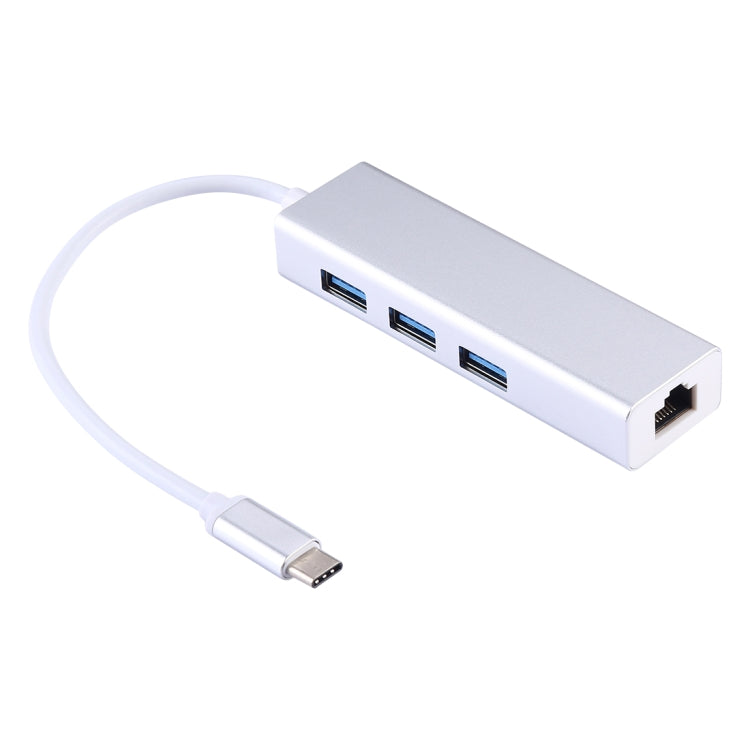 알루미늄 케이스 3 USB3.0 포트 허브 + USB-C / Type-C 기가비트 이더넷 어댑터, USB Type-C 1000Mbps