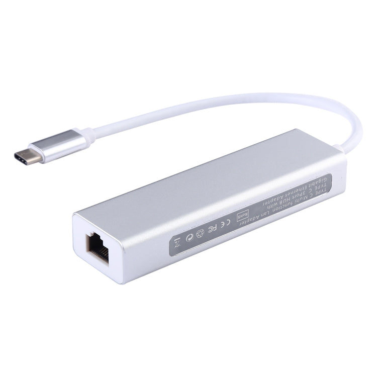 알루미늄 케이스 3 USB3.0 포트 허브 + USB-C / Type-C 기가비트 이더넷 어댑터, USB Type-C 1000Mbps