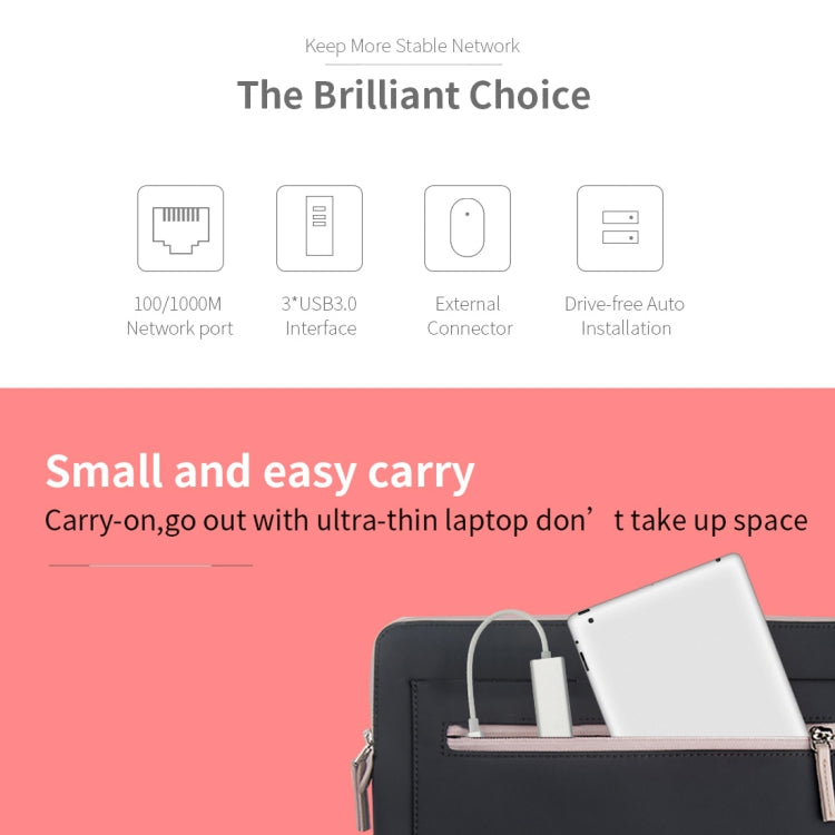 알루미늄 케이스 3 USB3.0 포트 허브 + USB-C / Type-C 기가비트 이더넷 어댑터, USB Type-C 1000Mbps