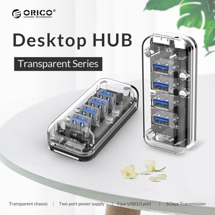ORICO F4U 4포트 USB 3.0 5Gbps 고속 전송 데스크탑 허브 블루 LED 표시등, 4포트