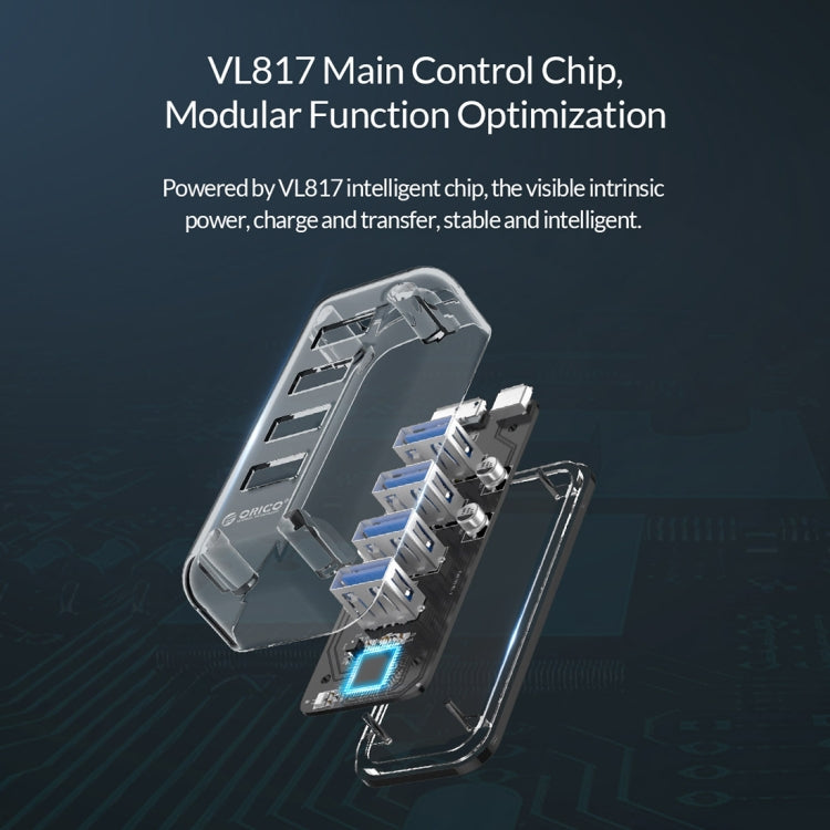 ORICO F4U 4포트 USB 3.0 5Gbps 고속 전송 데스크탑 허브 블루 LED 표시등, 4포트