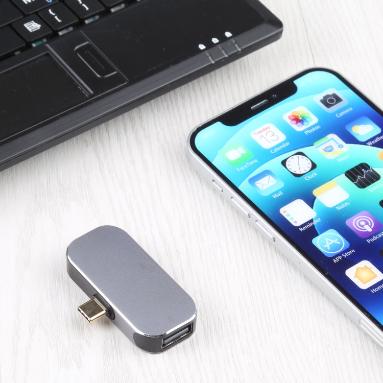 3-in-1 USB-C / Type-C 수컷 to USB-C / Type-C 충전 + USB + DP 암컷 어댑터, USB-C / Type-C + USB + DP