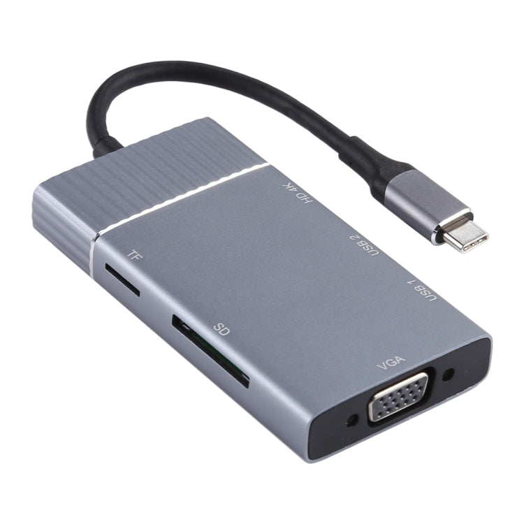7-in-1 듀얼 USB 3.0 + TF/SD + HDMI/VGA + 3.5mm 잭 + Type-C / USB-C 다기능 USB-C 도크 스테이션, 2xUSB3.0+TF/SD+HDMI/VGA+3.5mm