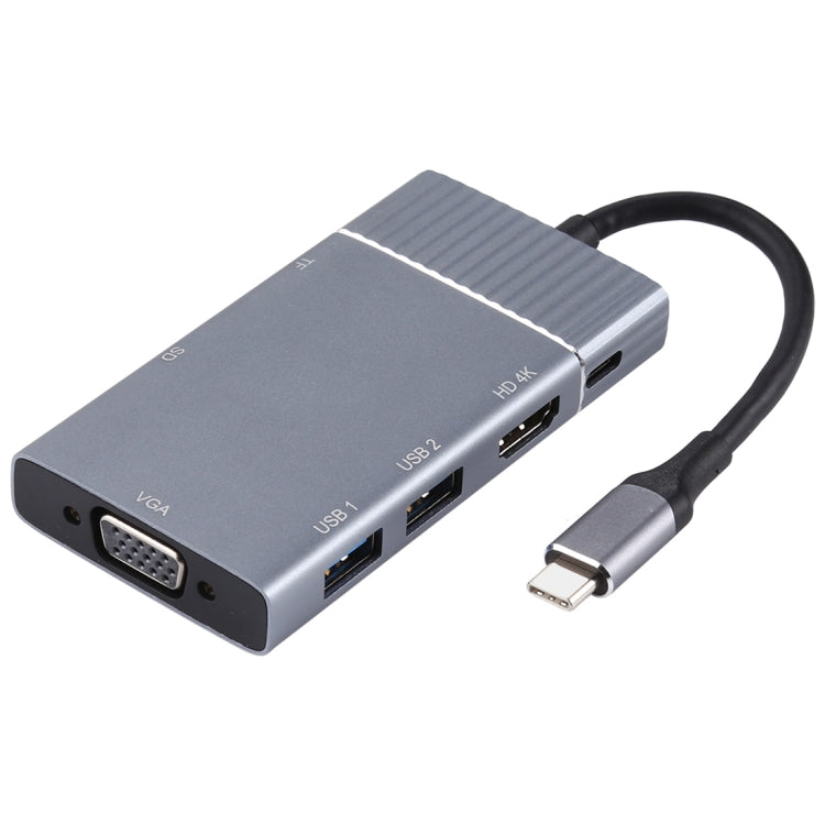 7-in-1 듀얼 USB 3.0 + TF/SD + HDMI/VGA + 3.5mm 잭 + Type-C / USB-C 다기능 USB-C 도크 스테이션, 2xUSB3.0+TF/SD+HDMI/VGA+3.5mm
