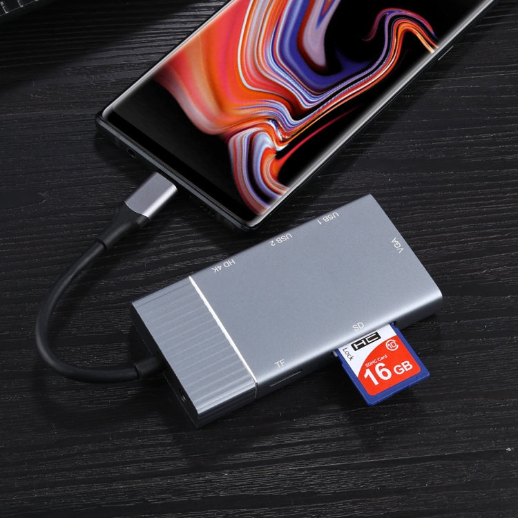 7-in-1 듀얼 USB 3.0 + TF/SD + HDMI/VGA + 3.5mm 잭 + Type-C / USB-C 다기능 USB-C 도크 스테이션, 2xUSB3.0+TF/SD+HDMI/VGA+3.5mm