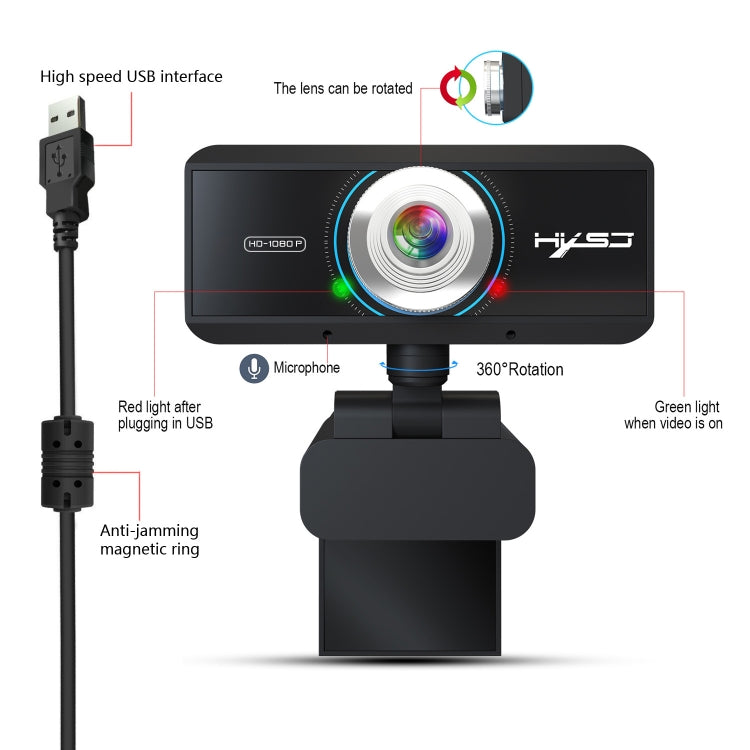 HXSJ S4 1080P 조절 가능한 180도 HD 수동 초점 비디오 웹캠 PC 카메라, 마이크 포함