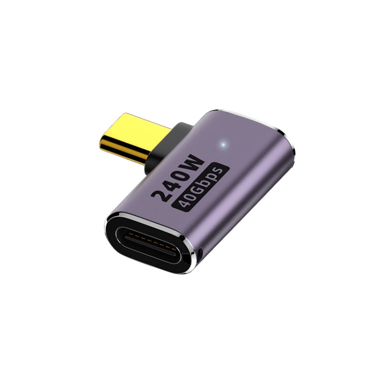 240W USB-C/Type-C 암컷에서 USB-C/Type-C 수컷 40Gbps 측면 굽힘 어댑터 라이트 포함, 측면 굽힘 어댑터