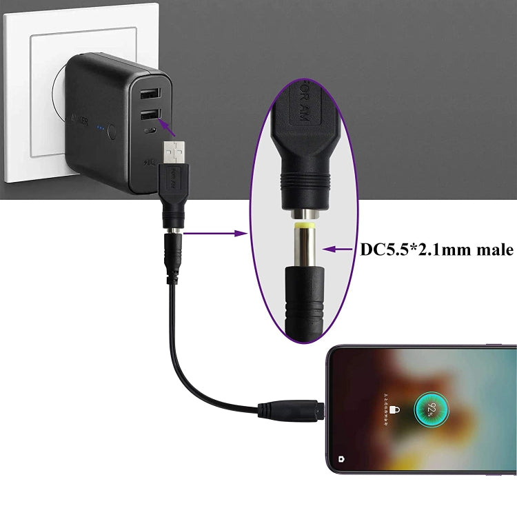 USB 수컷 to 5.5 x 2.1mm 암컷 플러그 어댑터 커넥터, USB 수컷 to 5.5 x 2.1mm