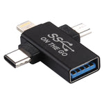 3-in-1 USB 3.0 to 8핀 + 마이크로 USB + USB-C / Type-C 인터페이스 다기능 OTG 어댑터