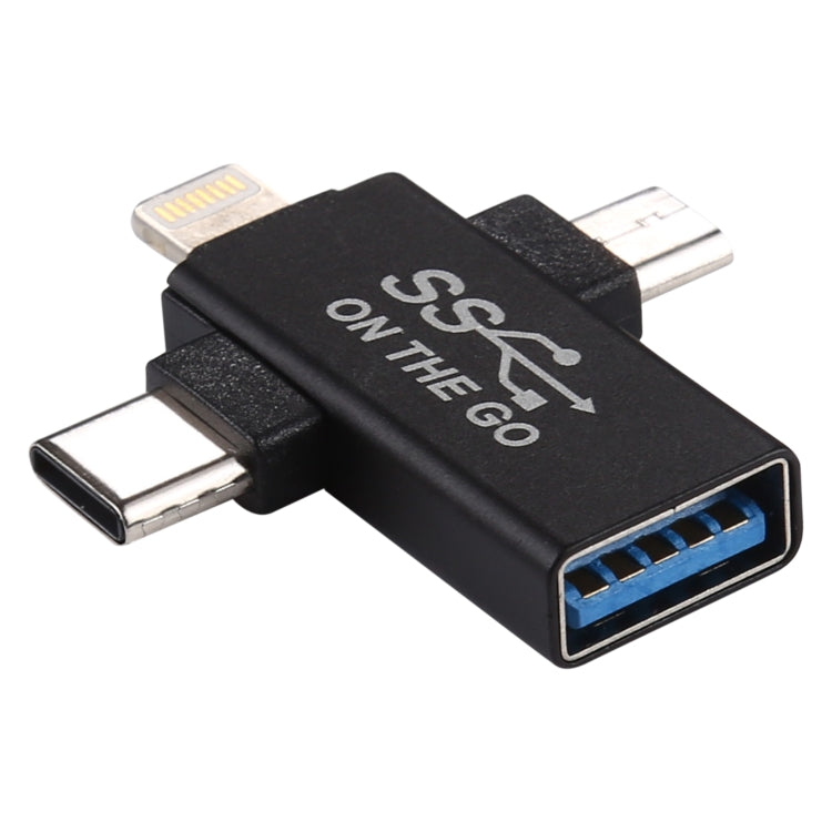 3-in-1 USB 3.0 to 8핀 + 마이크로 USB + USB-C / Type-C 인터페이스 다기능 OTG 어댑터