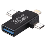 3-in-1 USB 3.0 to 8핀 + 마이크로 USB + USB-C / Type-C 인터페이스 다기능 OTG 어댑터