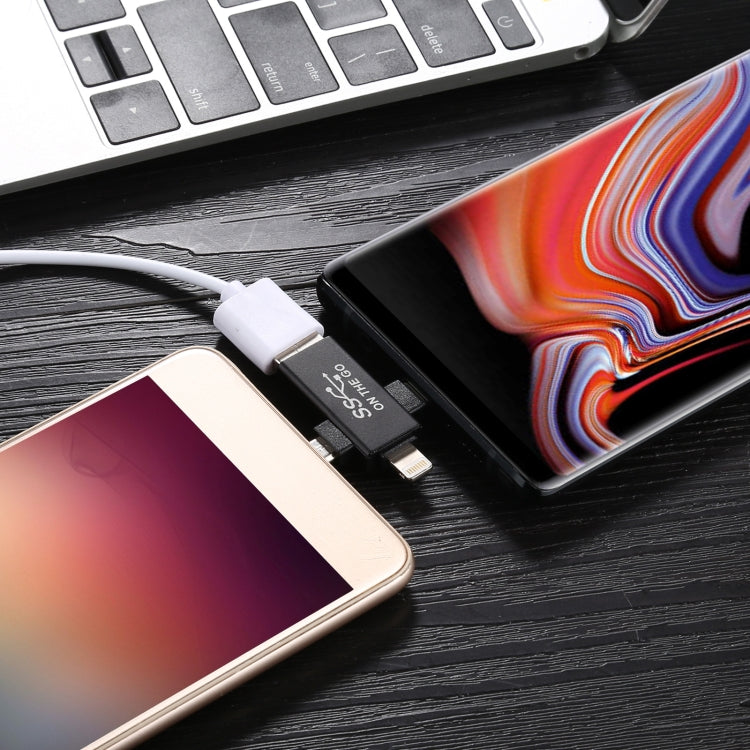 3-in-1 USB 3.0 to 8핀 + 마이크로 USB + USB-C / Type-C 인터페이스 다기능 OTG 어댑터