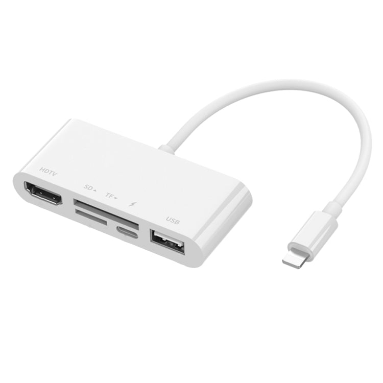 75215 5 in 1 8핀 to HDMI + SD 카드 슬롯 + TF 카드 슬롯 + USB + 8핀 충전 포트 HD 비디오 컨버터, 75215