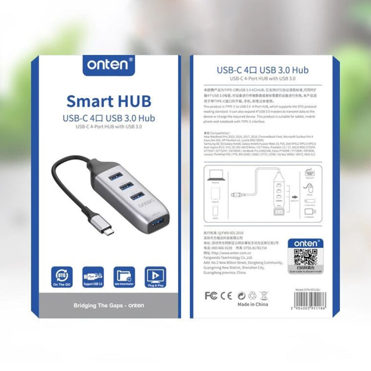 Onten 95118U 4 in 1 USB-C / 타입-C to 4 USB 3.0 포트 다기능 허브 변환 도킹 스테이션, 95118U