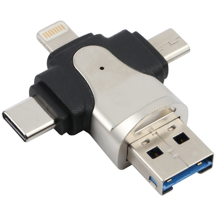 4 in 1 8핀 + USB-C / 타입-C + 마이크로 USB + USB 3.0 남성 TF 카드 리더, 4 in 1