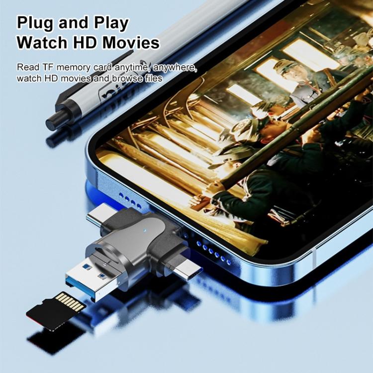 4 in 1 8핀 + USB-C / 타입-C + 마이크로 USB + USB 3.0 남성 TF 카드 리더, 4 in 1