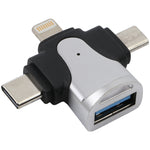 3 in 1 8핀 + USB-C / 타입-C + 마이크로 USB 남성 to USB 3.0 여성 아연 합금 어댑터