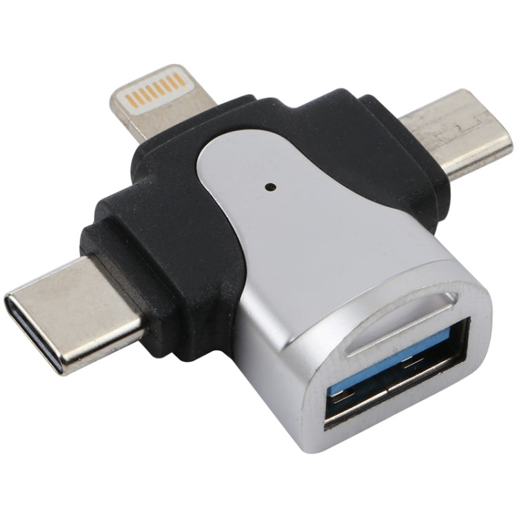 3 in 1 8핀 + USB-C / 타입-C + 마이크로 USB 남성 to USB 3.0 여성 아연 합금 어댑터